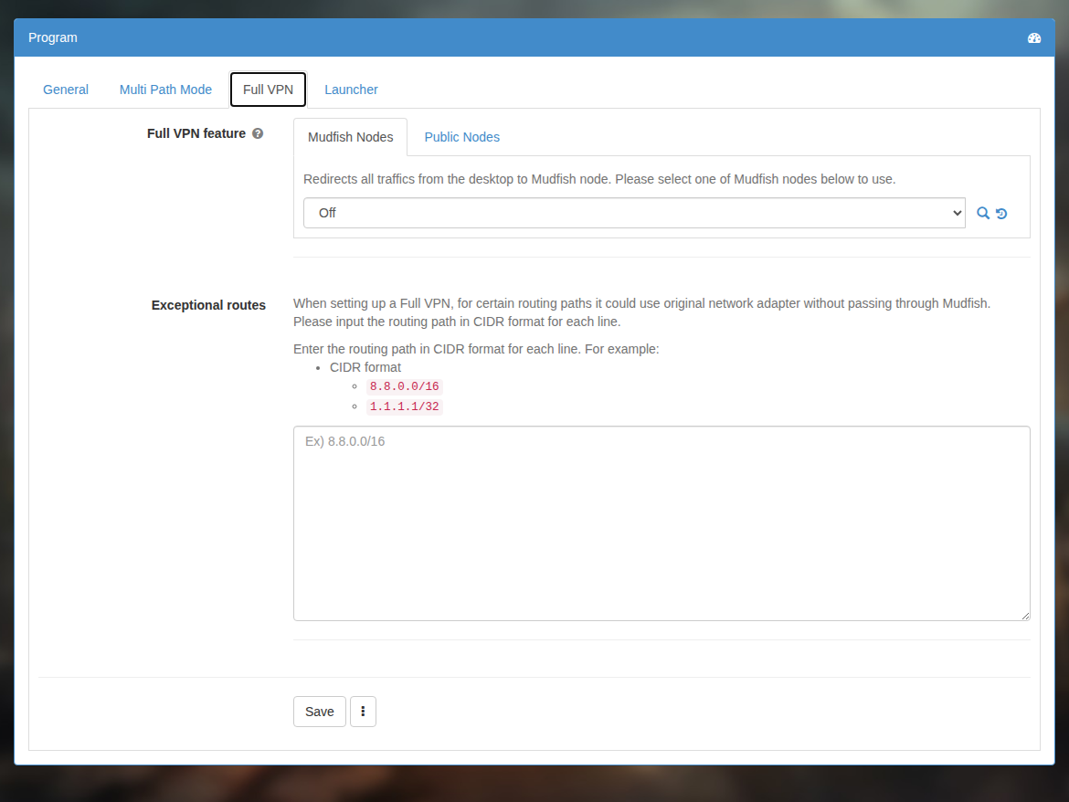 Full VPN settings
