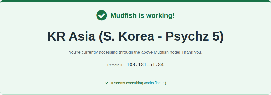 Mudfish is working confirmation