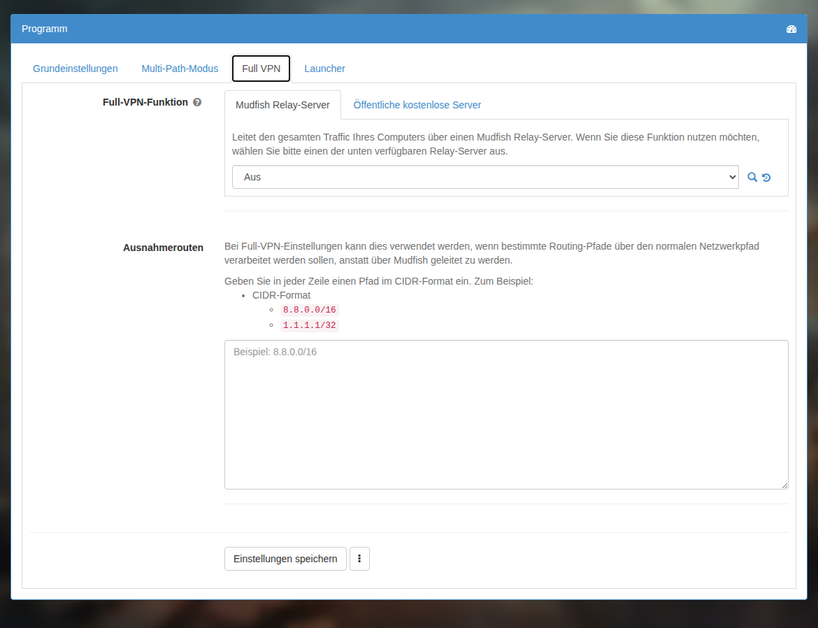 Full VPN in den Programmeinstellungen aktivieren