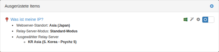 Aktivierte Items im Dashboard