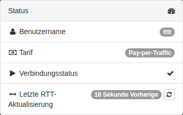 Benutzername, Tarif und Verbindungsstatus