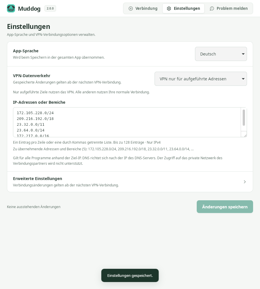 Einstellungen — Muddog 2.0.0 (Linux)