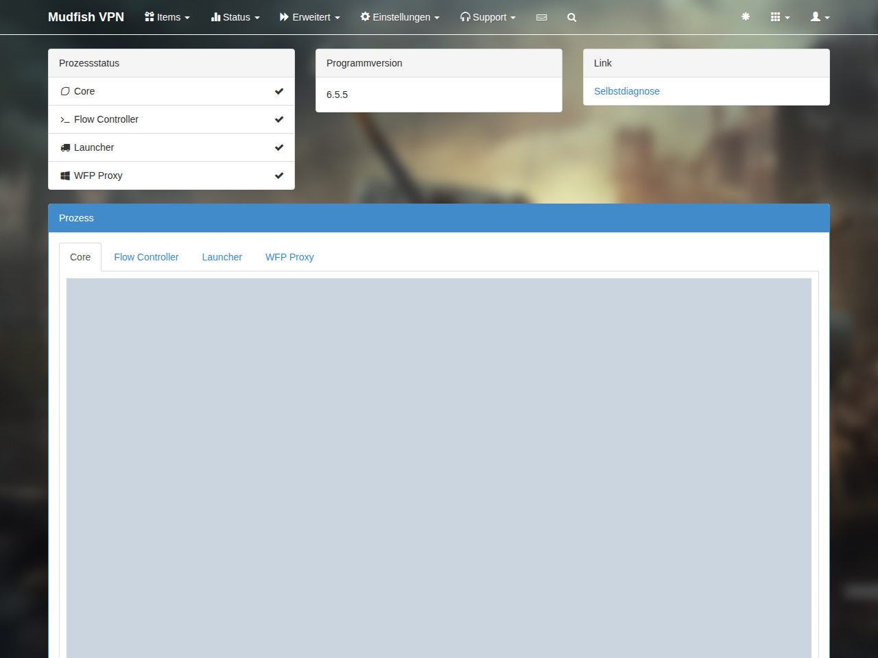 Core-Status und Protokolle unter Status → Prozesse