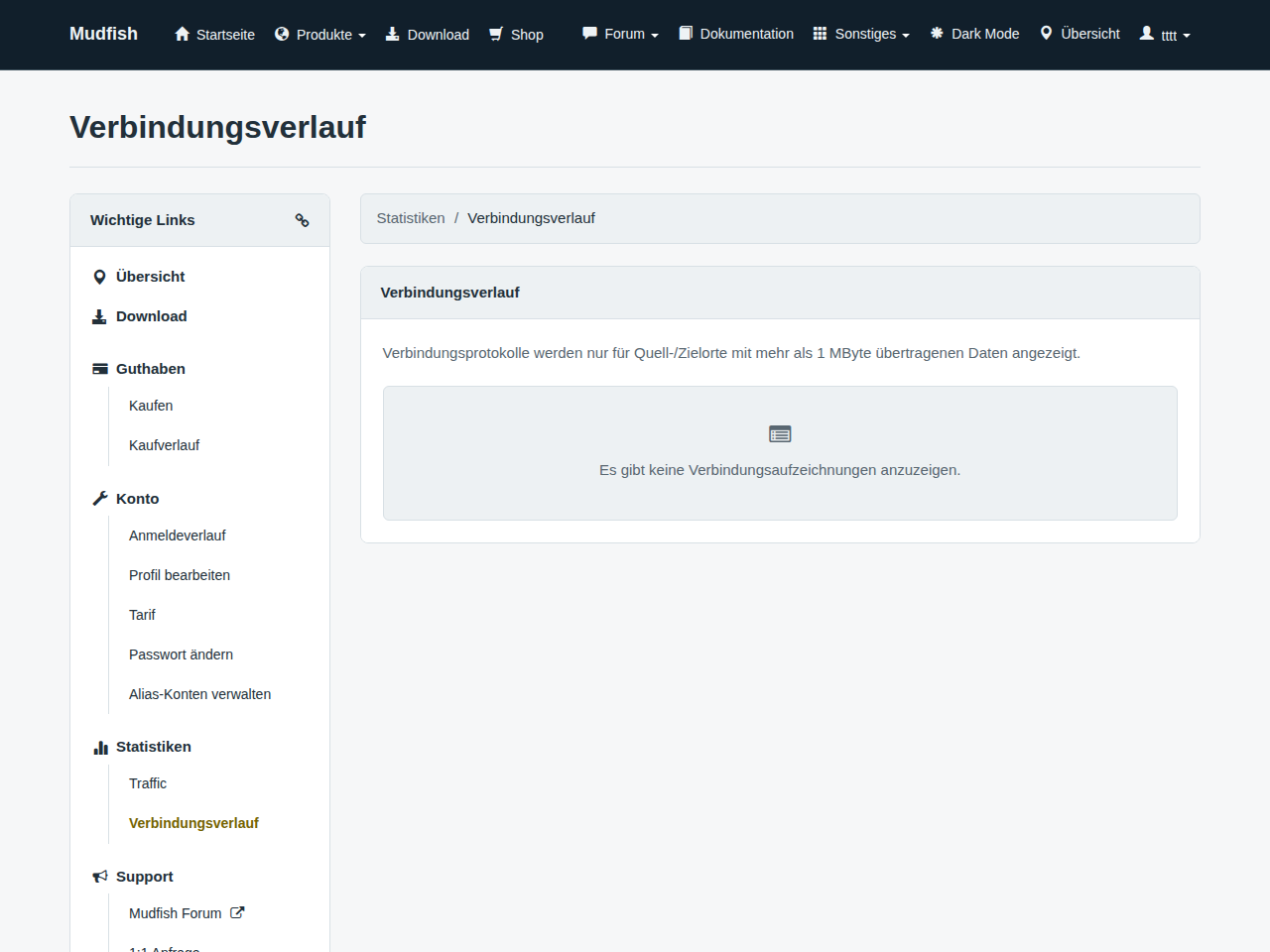 Verbindungsverlauf in der Kontoverwaltung