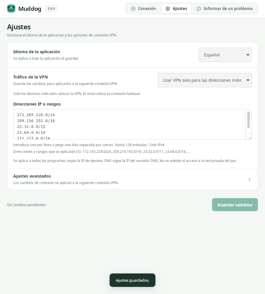 Configuración — Muddog 2.0.0 (Linux)