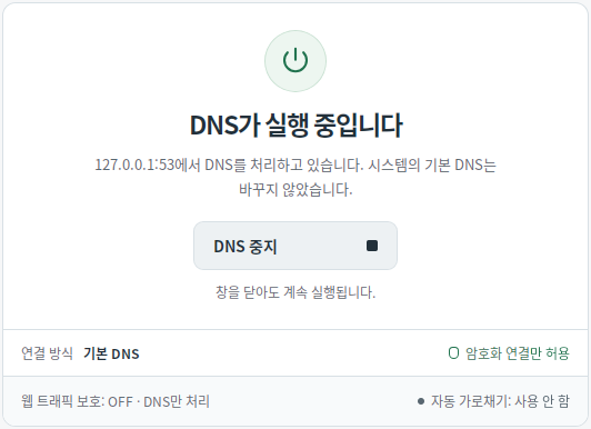 Status DNS berjalan — Mudfish DNS 0.1.3 (Linux)