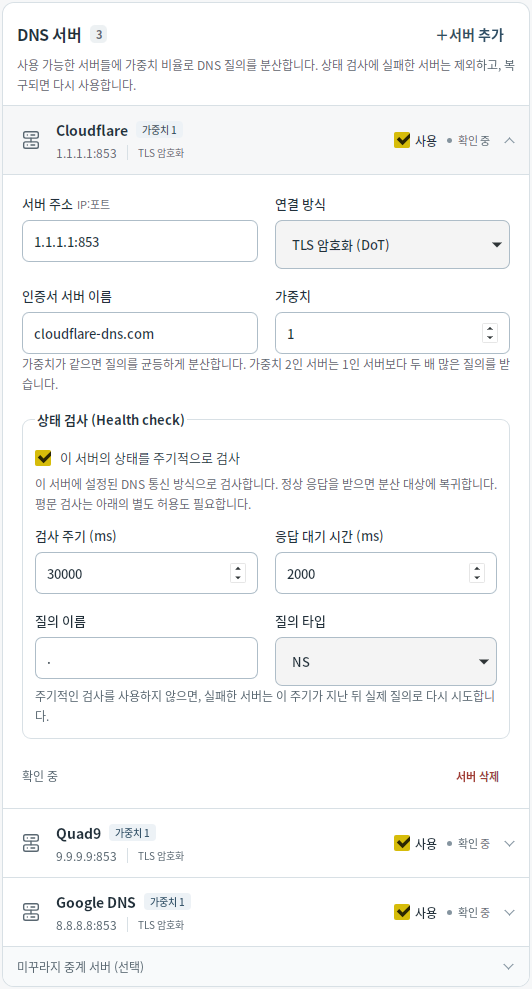 DNS 서버 설정 — Mudfish DNS 0.1.3 (Linux)