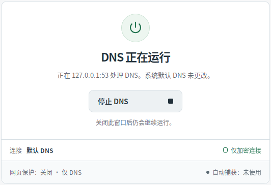 DNS 运行状态 — Mudfish DNS 0.1.3 (Linux)